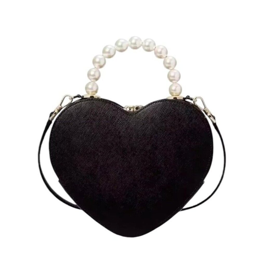 NWT Kate Spade KF516 Love Shack Heart Pearl Crossbody Purse Black Leather $389 - Picture 4 of 7